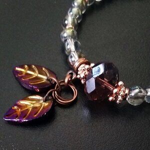 $10 CLEARANCE!  Shimmering Beaded Stretch Bracelet w. Leaf Charms